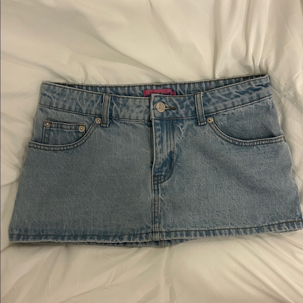 EDIKTED Light Blue Denim Mini Skirt